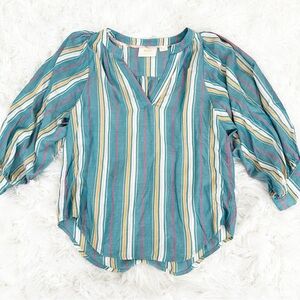 Anthropologie Teal and Cream Striped Blouse